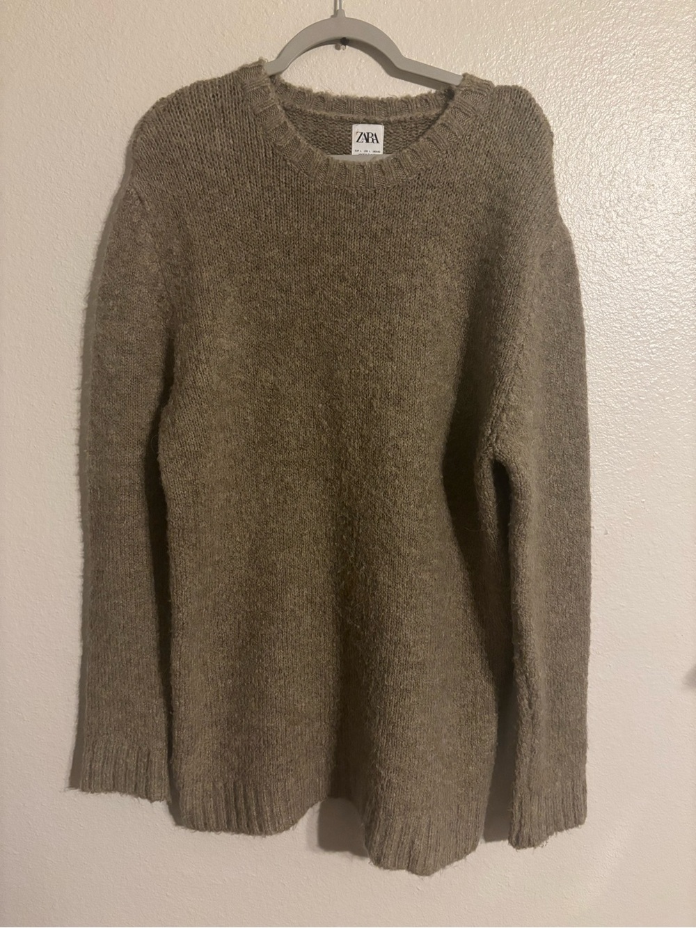 ZARA Taupe Relaxed Wool/Alpaca Blend Oversized Crewneck Sweater